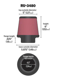 Thumbnail for K&N Universal Rubber Filter 4 1/2 inch FLG / 5 7/8 inch Base / 5 inch Top / 6 inch Height