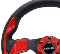 Thumbnail for NRG Reinforced Steering Wheel (320mm) Blk w/Red Trim & 5mm 3-Spoke