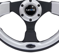 Thumbnail for NRG Reinforced Steering Wheel (320mm) Blk w/Silver Trim & 5mm 3-Spoke