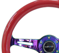 Thumbnail for NRG Classic Wood Grain Steering Wheel (350mm) Red Grip w/Neochrome 3-Spoke Center