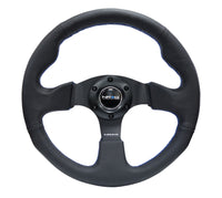 Thumbnail for NRG Reinforced Steering Wheel (320mm) Black Leather w/Blue Stitching