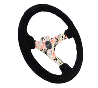 Thumbnail for NRG Reinforced Steering Wheel (350mm / 3in. Deep) Blk Suede Floral Dipped w/ Blk Baseball Stitch