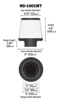 Thumbnail for K&N Universal Filter Chrome Round Tapered White - 4in Flange ID x 1.125in Flange Length x 5.5in H