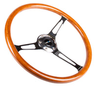 Thumbnail for NRG Reinforced Steering Wheel (360mm) Classic Wood Grain w/Chrome Cutout 3-Spoke Center