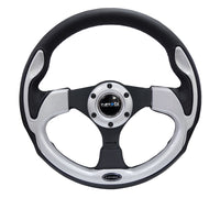 Thumbnail for NRG Reinforced Steering Wheel (320mm) Blk w/Silver Trim & 5mm 3-Spoke