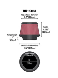 Thumbnail for K&N Universal Rubber Filter 5in Flange ID x 6.5in Base OD x 4.5in Top OD x 4.125in Height