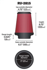 Thumbnail for K&N Universal Clamp-On Air Filter 5in FLG / 6-1/2in B / 4-3/8in T / 8-3/4in H