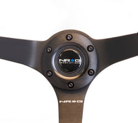 Thumbnail for NRG Reinforced Steering Wheel (350mm / 3in. Deep) Blk Suede w/Blk BBall Stitch (Odi Bakchis Edition)