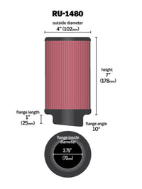 Thumbnail for K&N Filter Universal Rubber Filter 10 Degree Flange Angle 4in OD x 2.75in Flange ID x 7in H