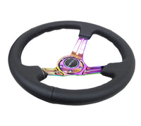 Thumbnail for NRG Reinforced Steering Wheel (350mm / 3in. Deep) Blk Leather/Blk Stitch w/Neochrome Slits