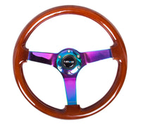 Thumbnail for NRG Reinforced Steering Wheel (350mm / 3in. Deep) Classic Dark Wood w/4mm Neochrome Solid 3-Spoke