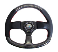 Thumbnail for NRG Carbon Fiber Steering Wheel (320mm) Flat Bottom & Leather Trim w/Red Stitching