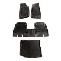 Thumbnail for Rugged Ridge Floor Liner Front/Rear/Cargo Black 18-21 Jeep Wrangler JL 4 Dr (Excl. 4XE Models)