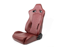 Thumbnail for NRG Reclinable Sport Seats (Pair) The Arrow Maroon Vinyl w/ Pressed NRG logo w/ Maroon Stitch