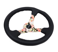 Thumbnail for NRG Reinforced Steering Wheel (350mm / 3in. Deep) Blk Leather Floral Dipped w/ Blk Baseball Stitch