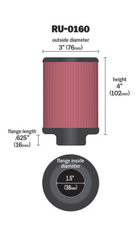 Thumbnail for K&N Universal Rubber Filter 1 1/2in FLG 3in OD 4in Height