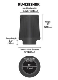 Thumbnail for K&N Universal Rubber Filter-Round Tapered 4.5in Flange ID x 8in Base OD x 6.625in Top OD x 8in H