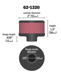 Thumbnail for K&N Clamp On Rubber Base Crankcase Vent Filter 0.375in Flange ID x 2in OD x 1.5in Height