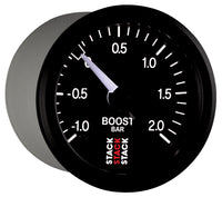 Thumbnail for Autometer Stack 52mm -1 to +2 Bar T-Fitting 0.187in Barb (M) Mechanical Boost Pressure Gauge - Black