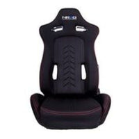 Thumbnail for NRG Sport Seats (Pair) Cloth w/NRG Logo & NRG Arrow Cushion Imprint - Black w/Red Stitch