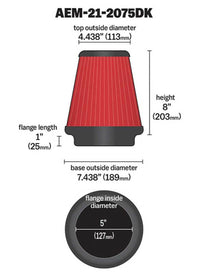 Thumbnail for AEM 5in Dryflow Air Filter with 8in Element