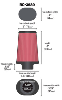 Thumbnail for K&N Universal Clamp-On Air Filter 2-7/16in Flange 4-1/2x3-3/4in Base 3x2in Top 6in Height