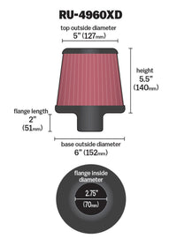 Thumbnail for K&N Filter Universal Clamp-On Filter-Round Tapered 2.75in Flange ID x 6in Base OD x 5in Top OD