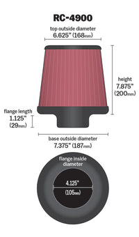 Thumbnail for K&N Universal Air Filter Round Tapered 7.375in Base OD / 6.625in Top OD / 7.875in Height