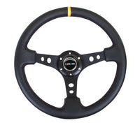 Thumbnail for NRG Reinforced Steering Wheel (350mm / 3in. Deep) Blk Leather w/Blk Cutout Spoke/Yellow Center Mark