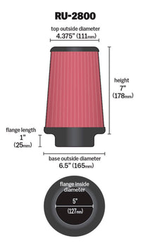 Thumbnail for K&N Filter Universal Rubber Filter 5 inch Flange 6 1/2 inch Base 4 3/8 inch Top 7 inch Height