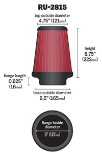 Thumbnail for K&N Universal Clamp-On Air Filter 5in FLG / 6-1/2in B / 4-3/8in T / 8-3/4in H