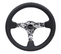 Thumbnail for NRG Reinforced Steering Wheel (350mm / 3in. Deep) Blk Leather w/Hydrodipped Digi-Camo Spokes