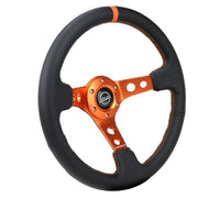 Thumbnail for NRG Reinforce Steering Wheel (350mm / 3in. Deep) Blk Leather, Orange Center Mark w/ Orange Stitching