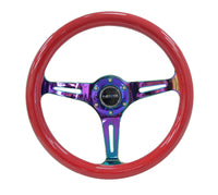 Thumbnail for NRG Classic Wood Grain Steering Wheel (350mm) Red Grip w/Neochrome 3-Spoke Center