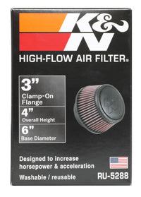 Thumbnail for K&N Universal Round Clamp-On Air Filter 3in Flange ID x 6in Base OD x 4.625in Top OD x 3in Height