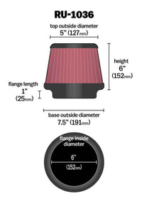 Thumbnail for K&N Universal Clamp-On Air Filter 6in FLG / 7-1/2in B / 5in T / 6in H