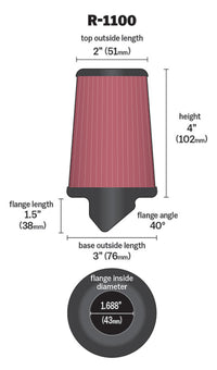 Thumbnail for K&N Universal Rubber Filter Round Tapered 3in Base OD x 2in Top OD x 4in H - 73-78 Honda ATC90