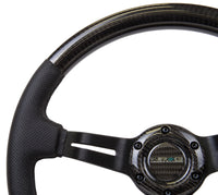 Thumbnail for NRG Carbon Fiber Steering Wheel (350mm / 1.5in. Deep) Leather Trim w/Blk Stitch & Slit Cutout Spokes