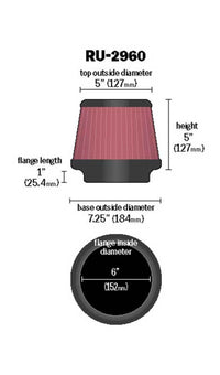 Thumbnail for K&N Universal Tapered Filter 6in Flange ID x 7.5in Base OD x 5in Top OD x 5in Height