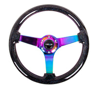 Thumbnail for NRG Reinforced Steering Wheel (350mm / 3in. Deep) Classic Blk Sparkle w/4mm Neochrome 3-Spoke Center