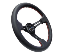 Thumbnail for NRG Reinforced Steering Wheel (350mm / 3in. Deep) Black Leather/Red Stitch & Blk 3-Spoke w/Slits