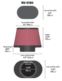 Thumbnail for K&N Filter Universal Rubber Filter 2 7/16 inch Flange 4.5x3.75 inch Base 3.5x2.5 inch Top 2.75 inch