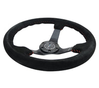 Thumbnail for NRG Reinforced Steering Wheel (350mm / 3in. Deep) Blk Suede/Red BBall Stitch w/5mm Matte Blk Spokes