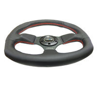 Thumbnail for NRG Reinforced Steering Wheel (320mm Horizontal / 330mm Vertical) Leather w/Red Stitching