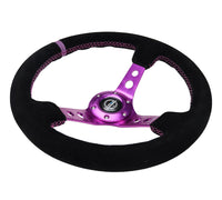 Thumbnail for NRG Reinforced Steering Wheel (350mm / 3in. Deep) Black Suede w/Purple Center & Purple Stitching