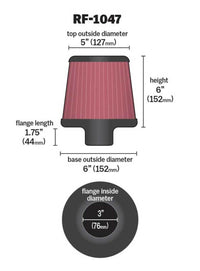 Thumbnail for K&N Round Tapered Universal Air Filter 3 inch Flange 6 inch Base 5 inch Top 6 inch Height