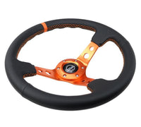 Thumbnail for NRG Reinforce Steering Wheel (350mm / 3in. Deep) Blk Leather, Orange Center Mark w/ Orange Stitching