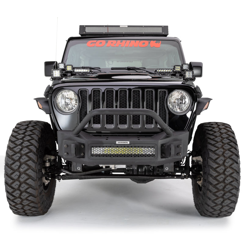 Go Rhino 07-20 Jeep Wrangler JL/JLU/JK/JKU/Gladiator JT Rockline Front Stubby Bumper w/ Overrider