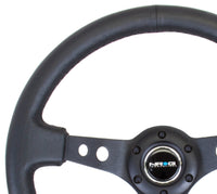 Thumbnail for NRG Reinforced Steering Wheel (350mm / 3in. Deep) Blk Leather w/Blk Spoke & Circle Cutouts