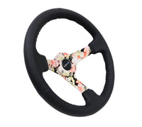 Thumbnail for NRG Reinforced Steering Wheel (350mm / 3in. Deep) Blk Leather Floral Dipped w/ Blk Baseball Stitch